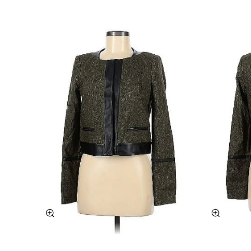 Cynthia Steffe Dark green knit jacket with faux leather trim and detail - Size 8